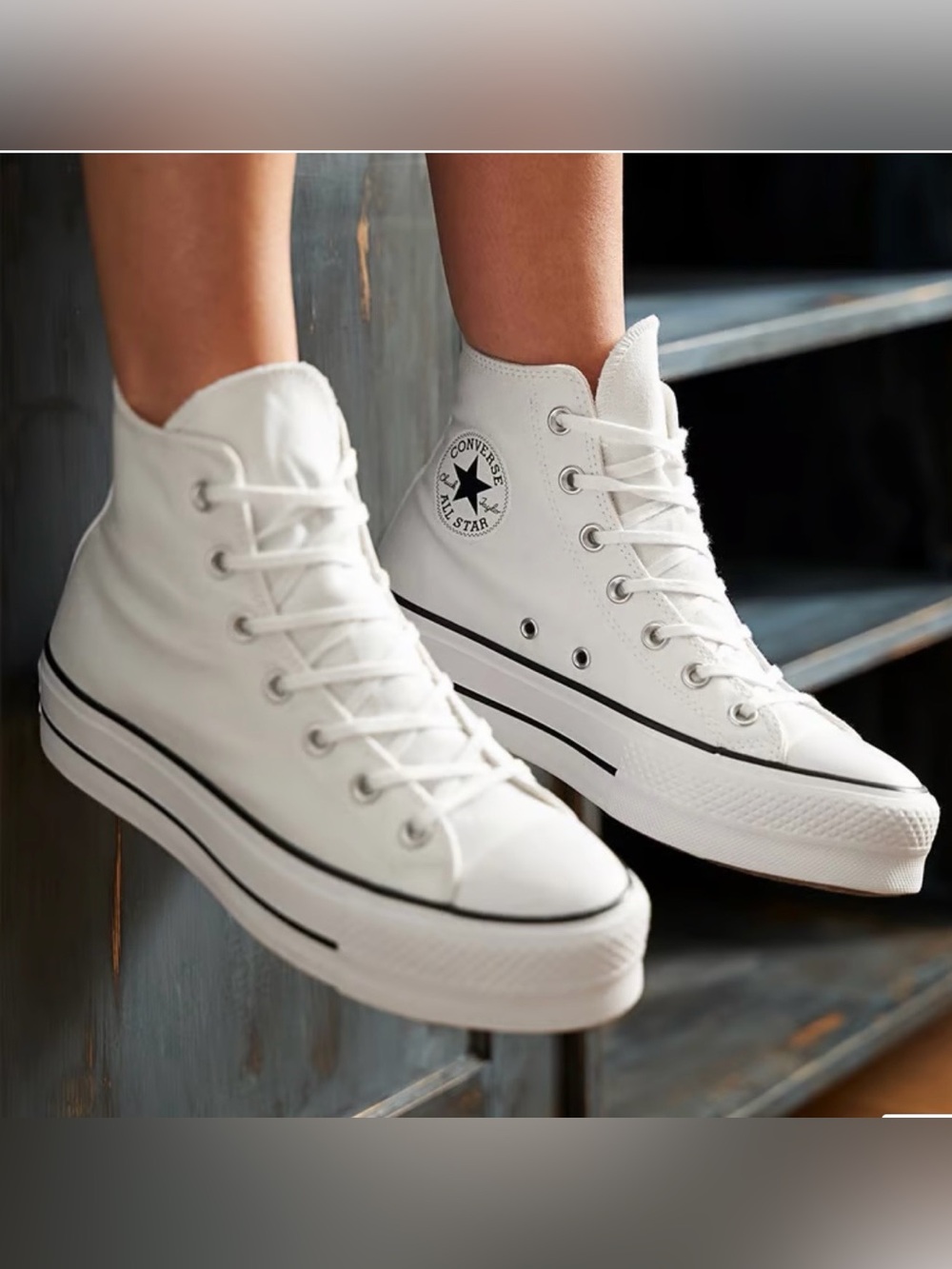 Converse White High-Top Platform Sneakers with Black Trim